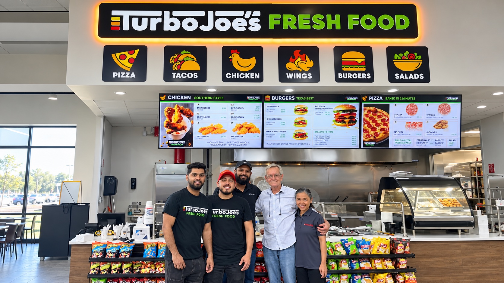 Allen and the team at Turbo Joe’s Fresh Food in Wharton, Texas — AI-assisted photograph with extended surroundings